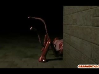 Prigautas 3d animacija tentacles išgręžtas putė ir suspaudus jos papai