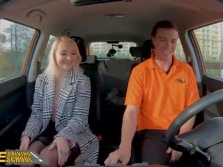 Fake Driving School Blonde Marilyn Sugar in Black Stockings xxx film in Car